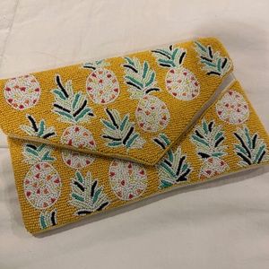 Beaded envelope clutch with chain shoulder strap